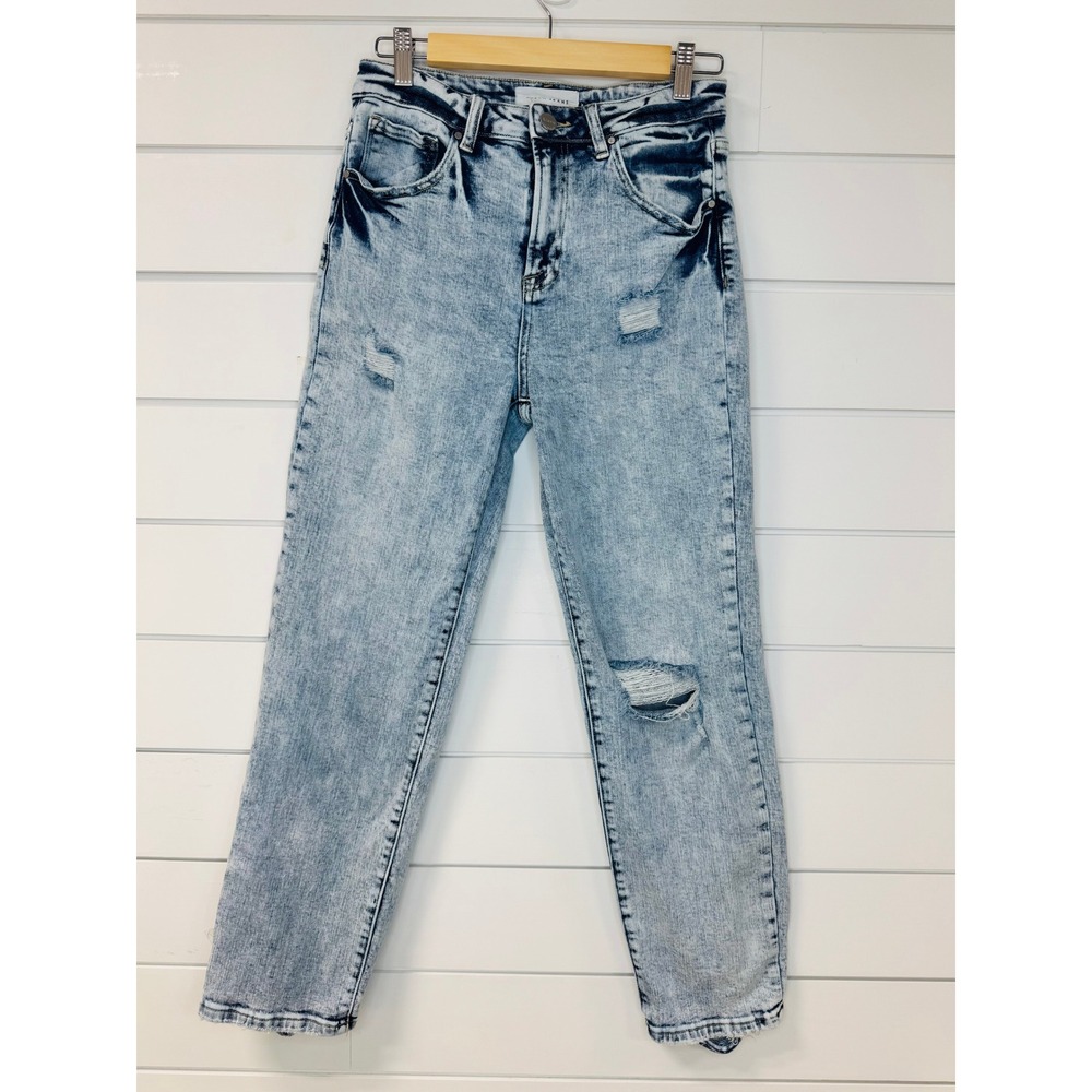 Risen Jeans Women Light Acid Wash Distressed High Rise Skinny Denim Size 7/28